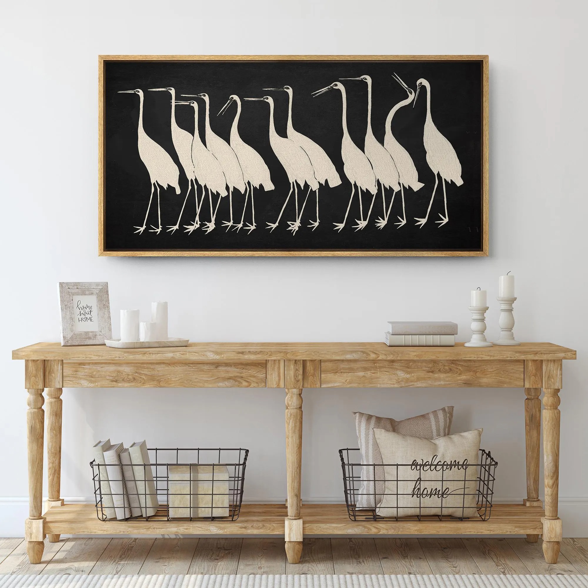 Black & White Crane Oil Painting