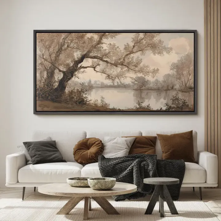 Riverside Oak Vintage Landscape Oil Painting 2