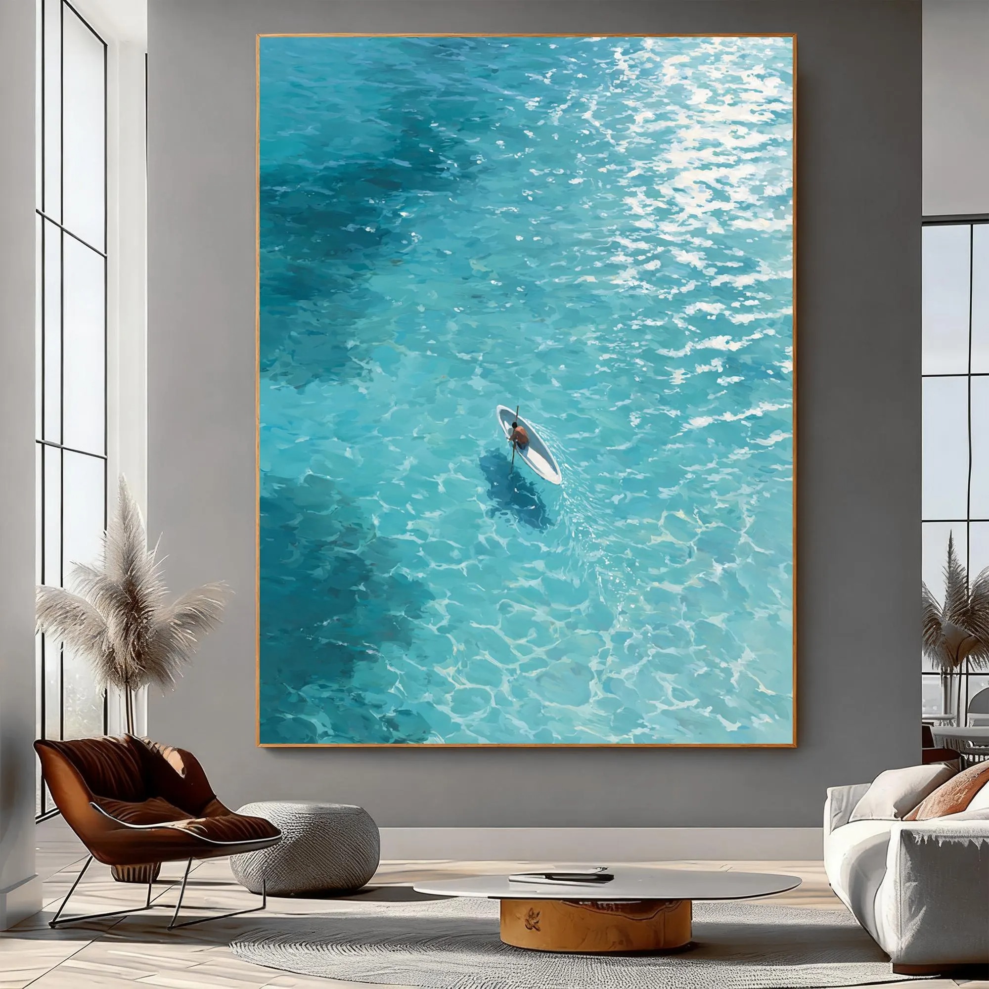 Serene Ocean Solo - Paddleboard Reflections Art