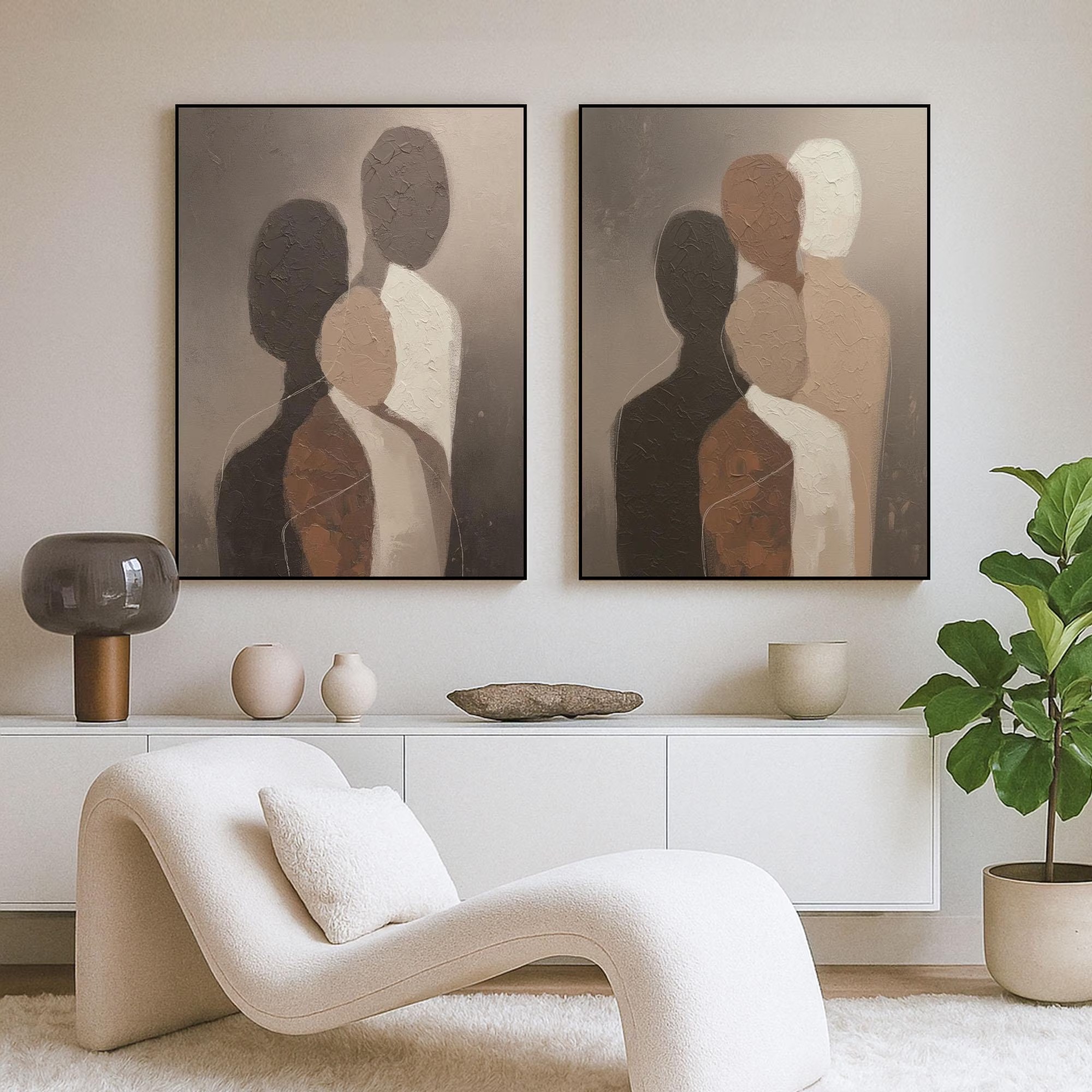 Soft Contours - Abstract Family Embrace Art