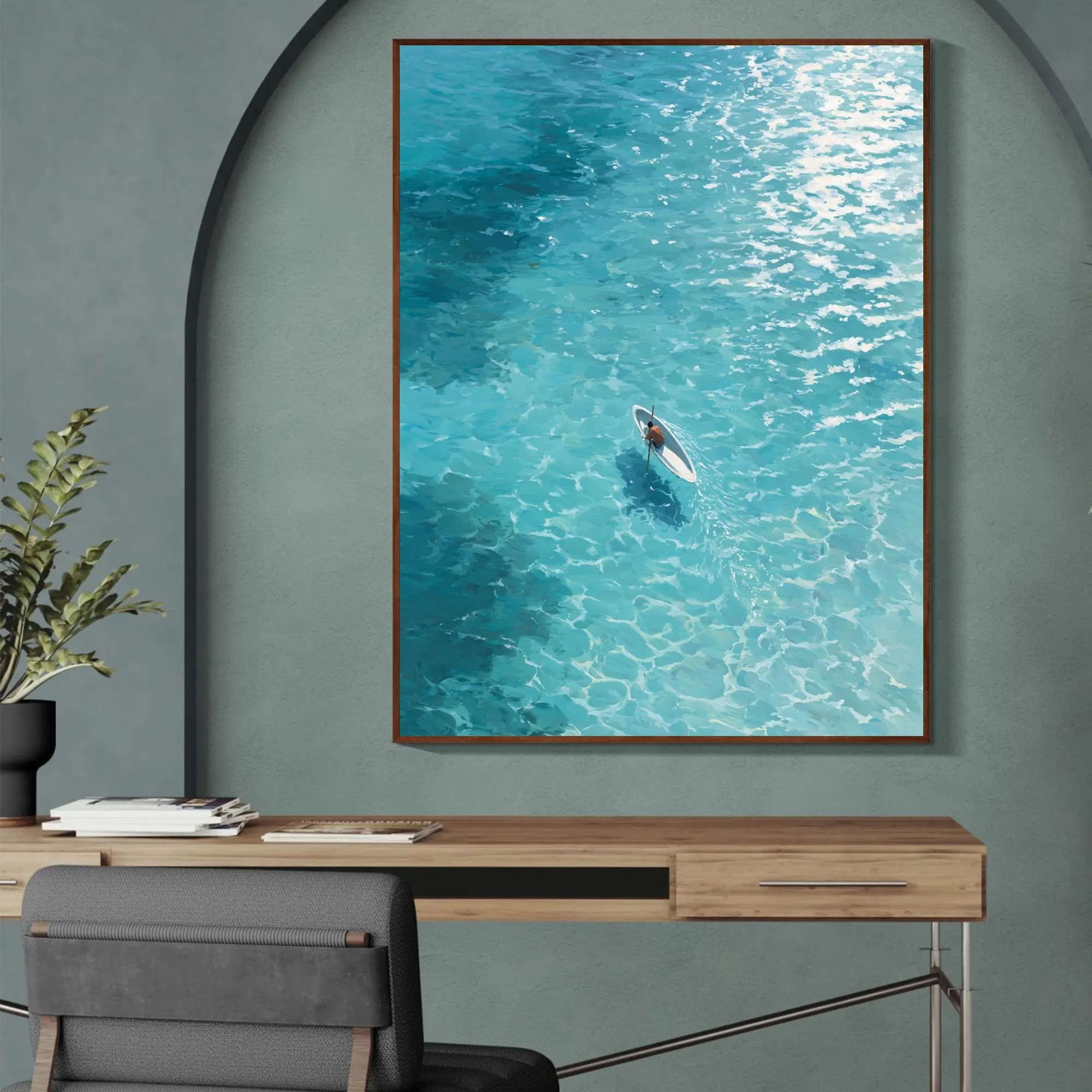 Serene Ocean Solo - Paddleboard Reflections Art