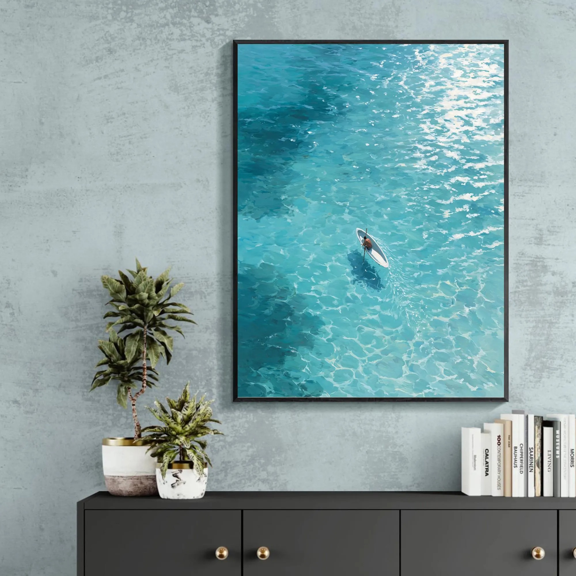 Serene Ocean Solo - Paddleboard Reflections Art
