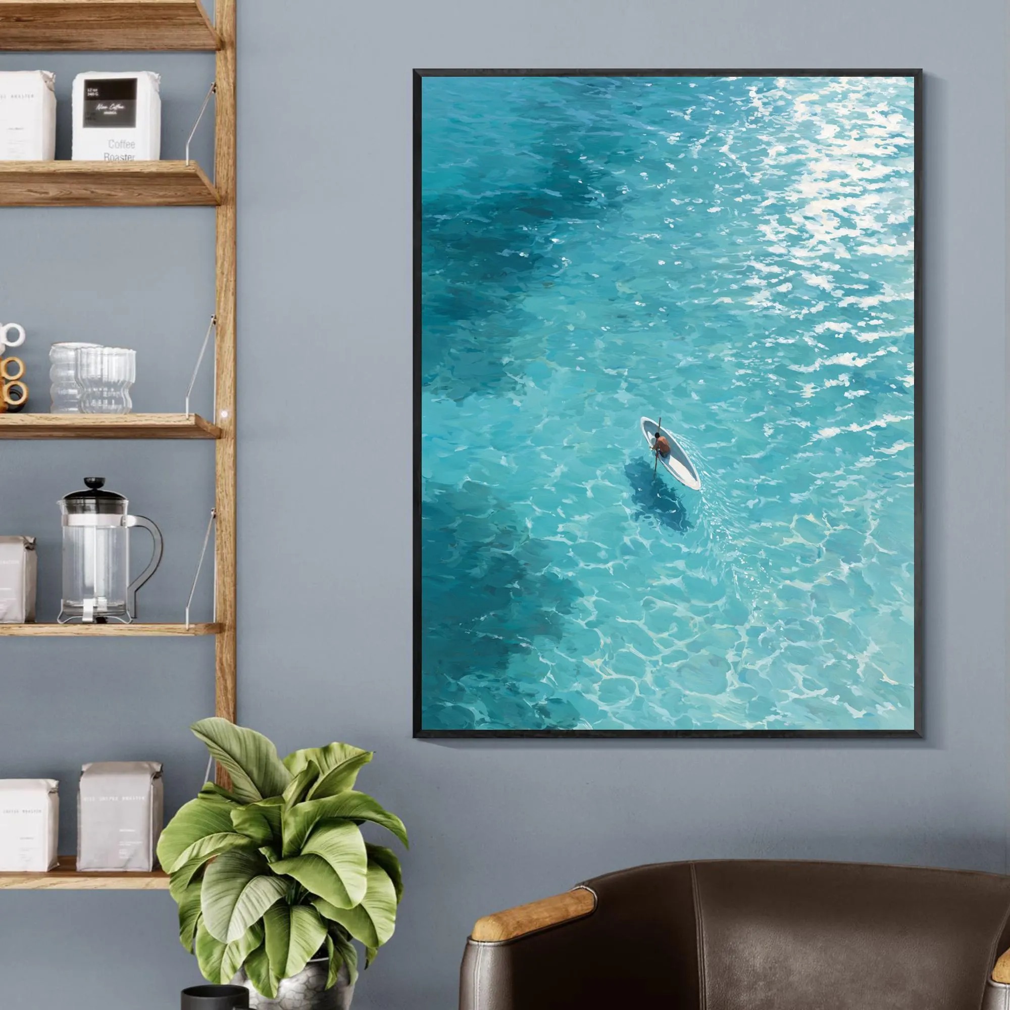 Serene Ocean Solo - Paddleboard Reflections Art