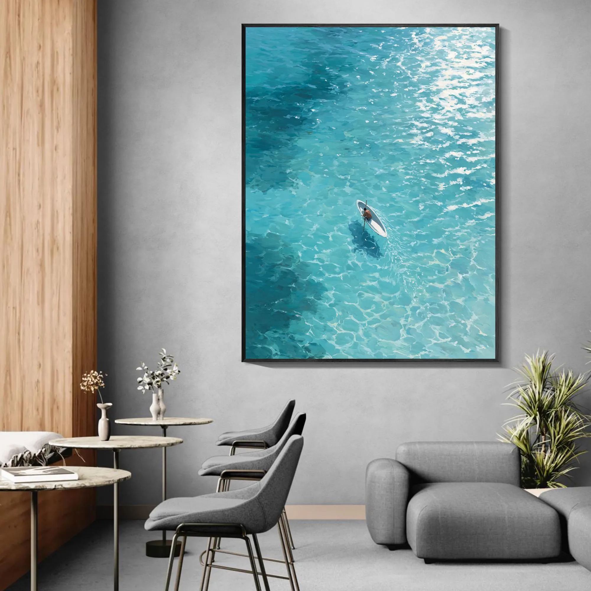 Serene Ocean Solo - Paddleboard Reflections Art