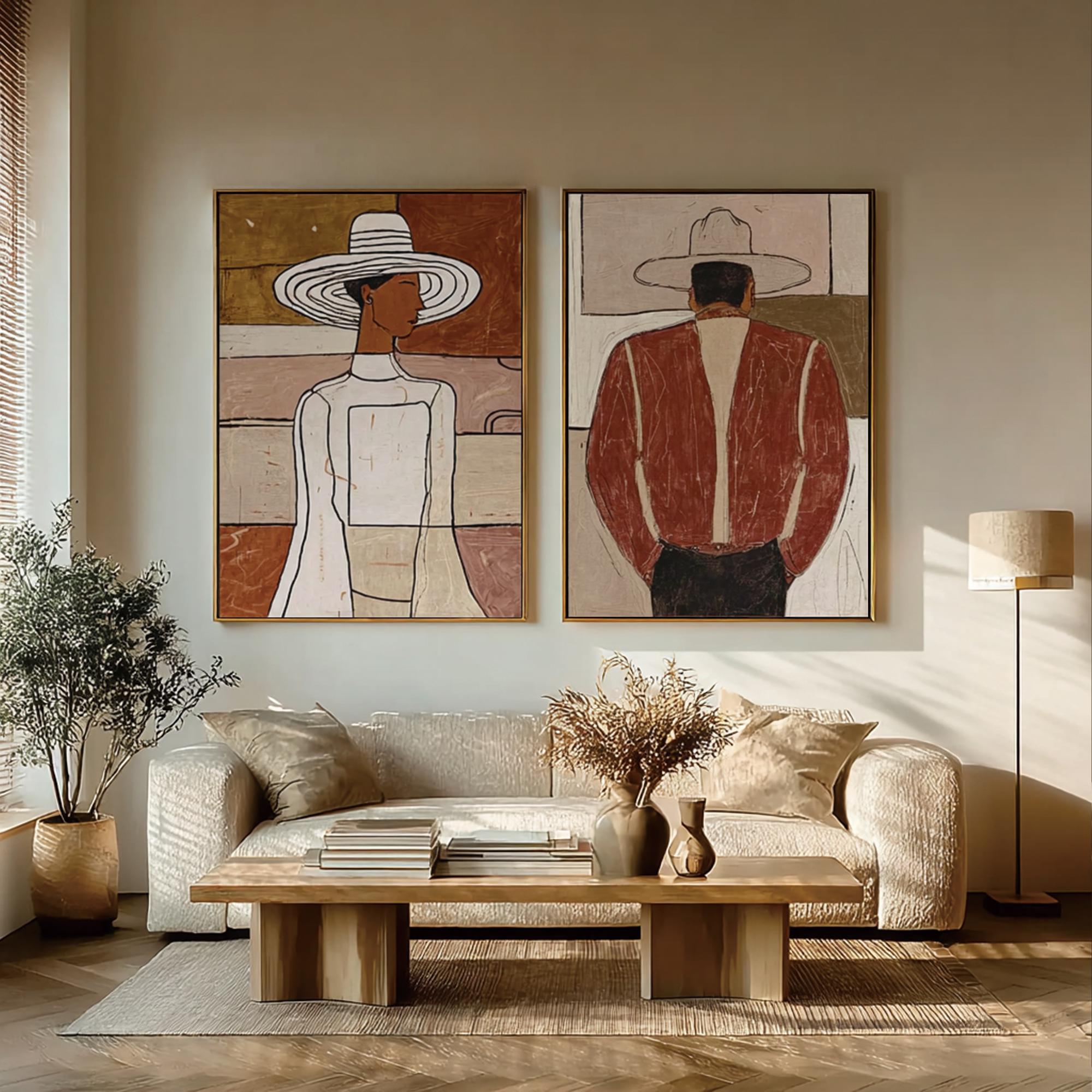 Dual Elegance – Abstract Portrait Pair Art