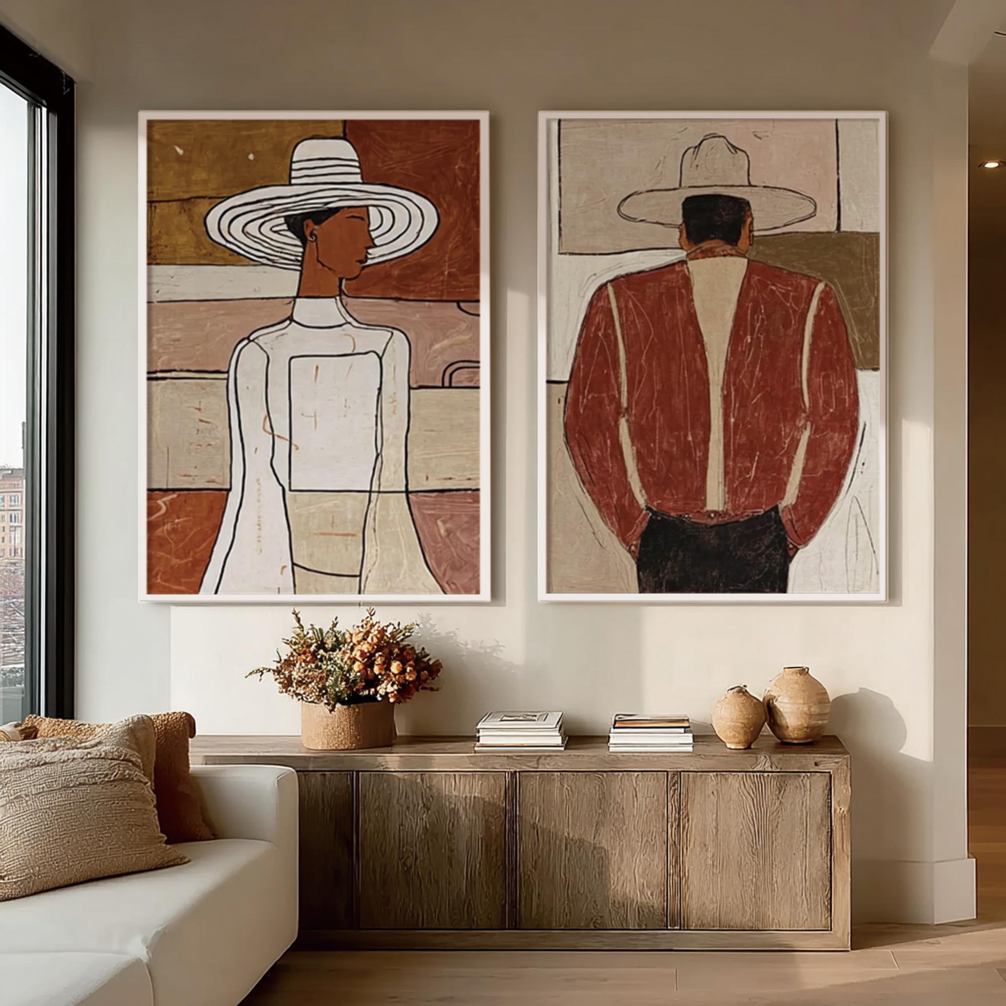 Dual Elegance – Abstract Portrait Pair Art