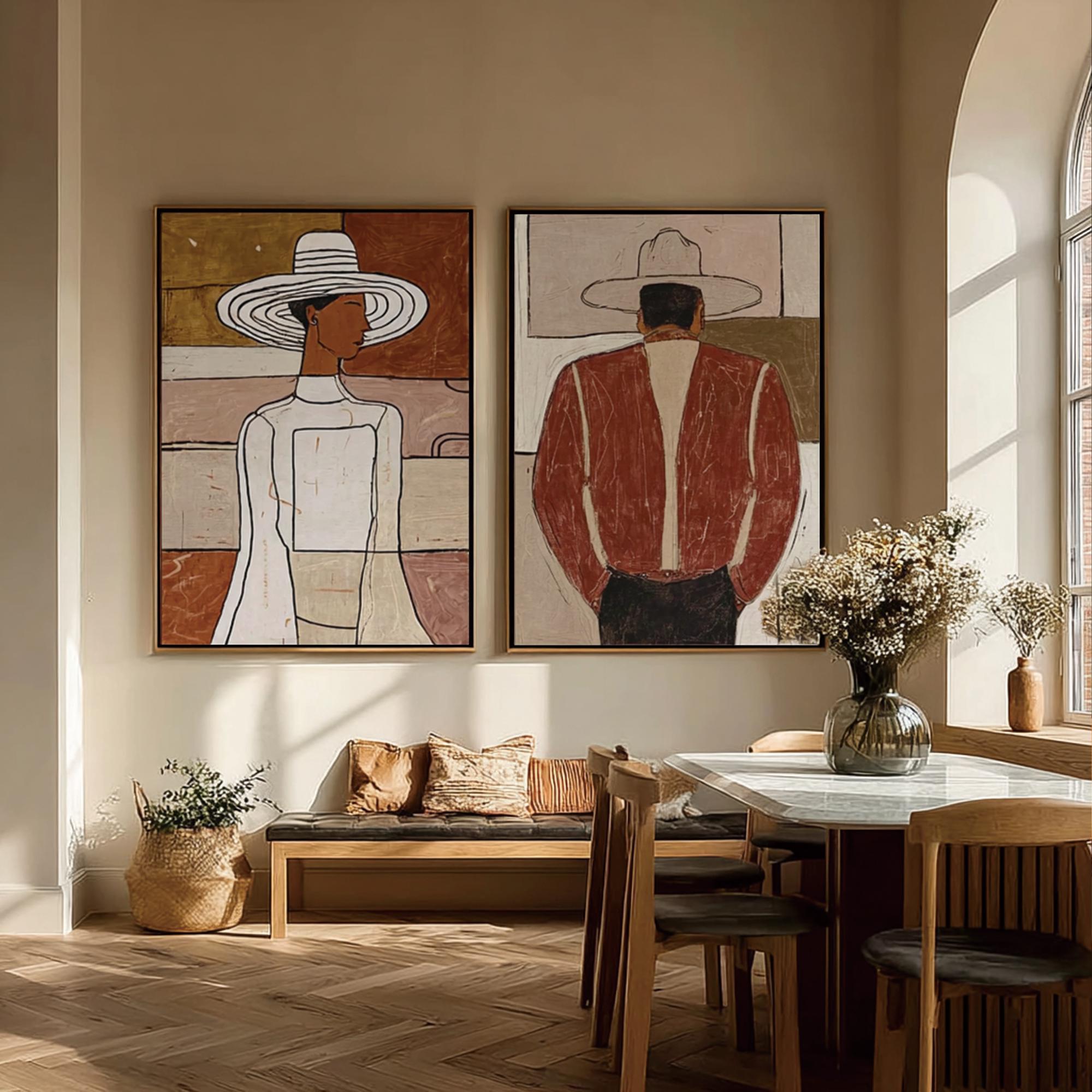 Dual Elegance – Abstract Portrait Pair Art