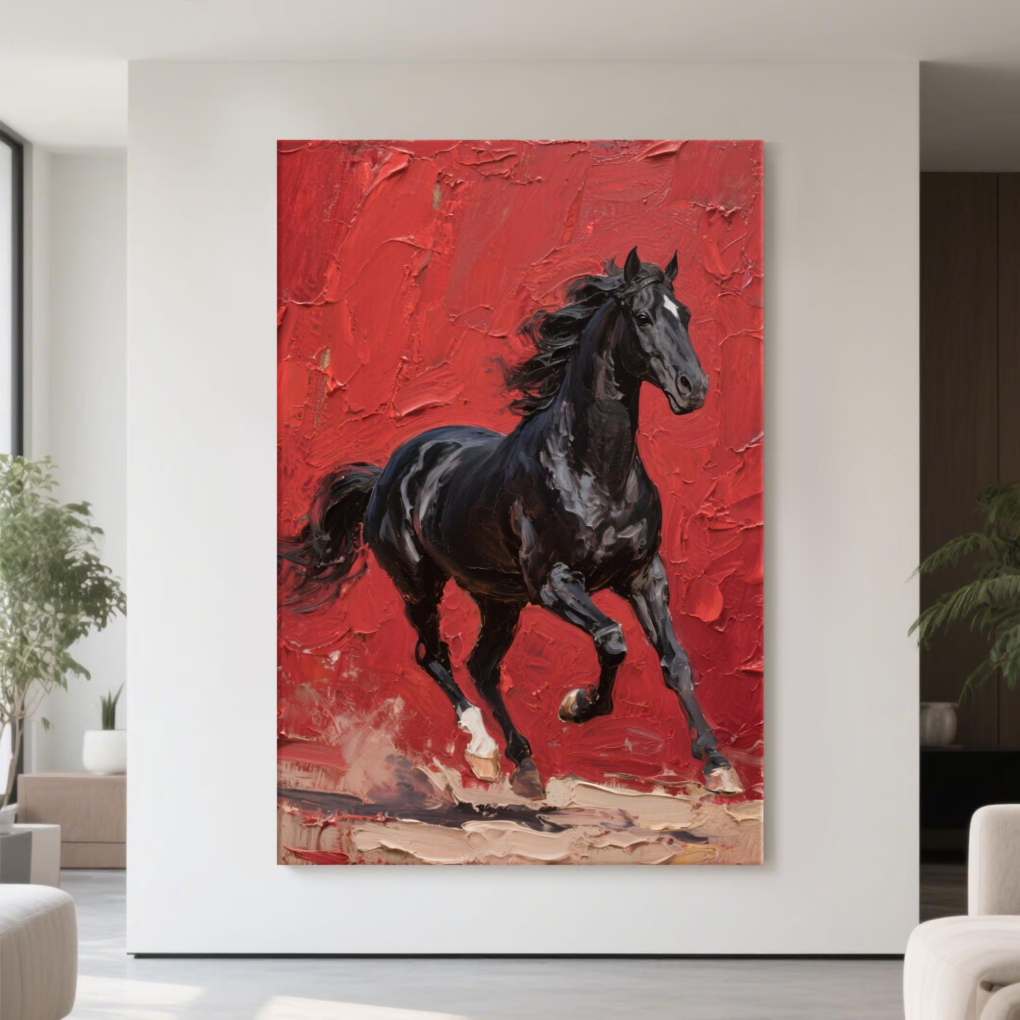 Majestic Black Horse Abstract Painting