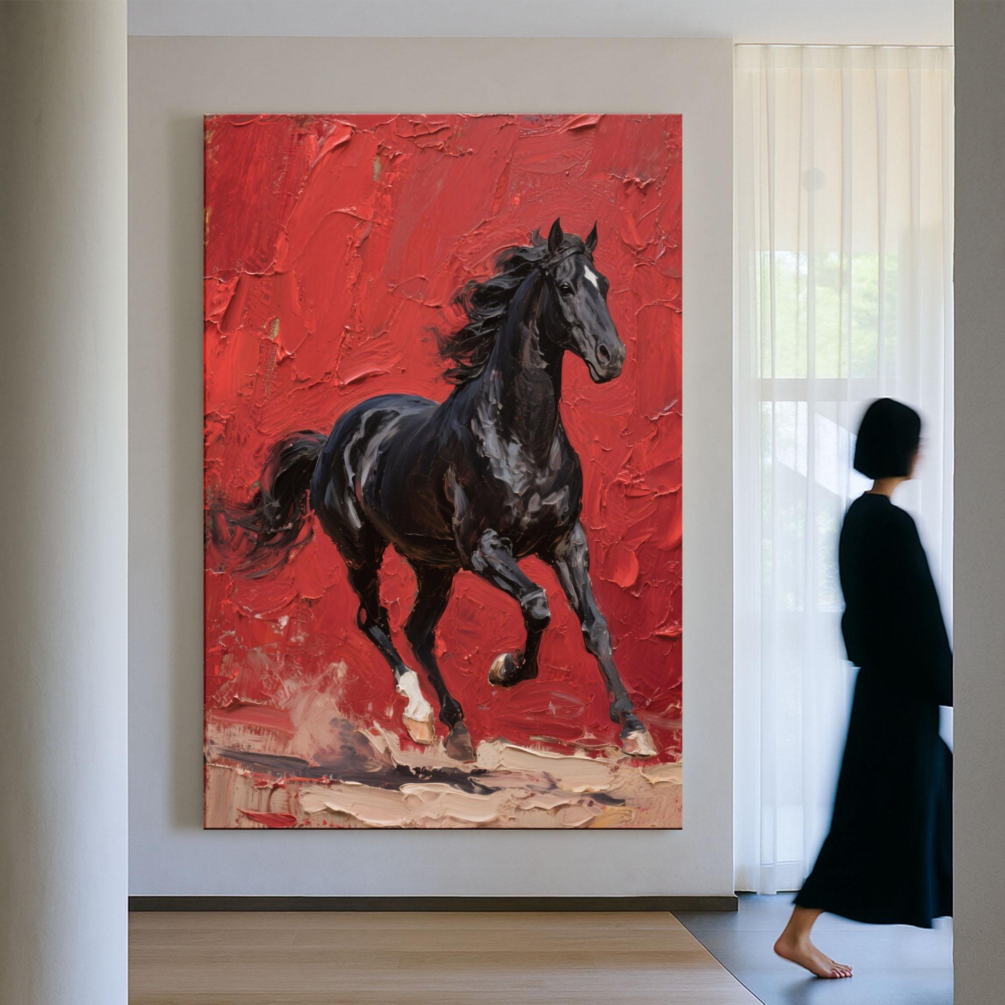 Majestic Black Horse Abstract Painting