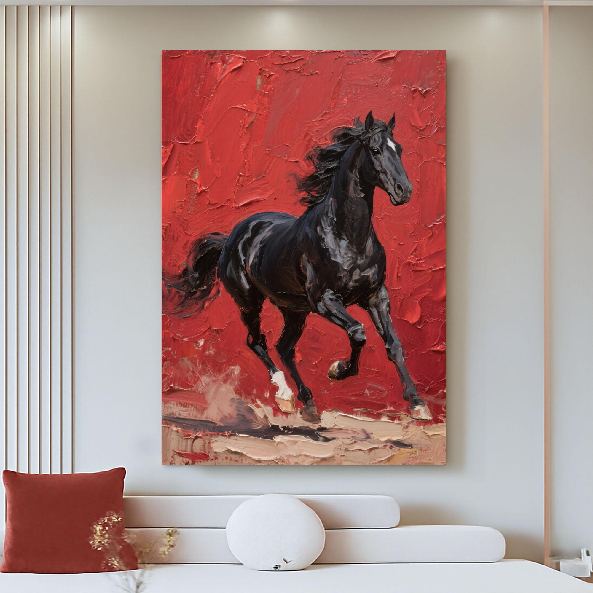 Majestic Black Horse Abstract Painting