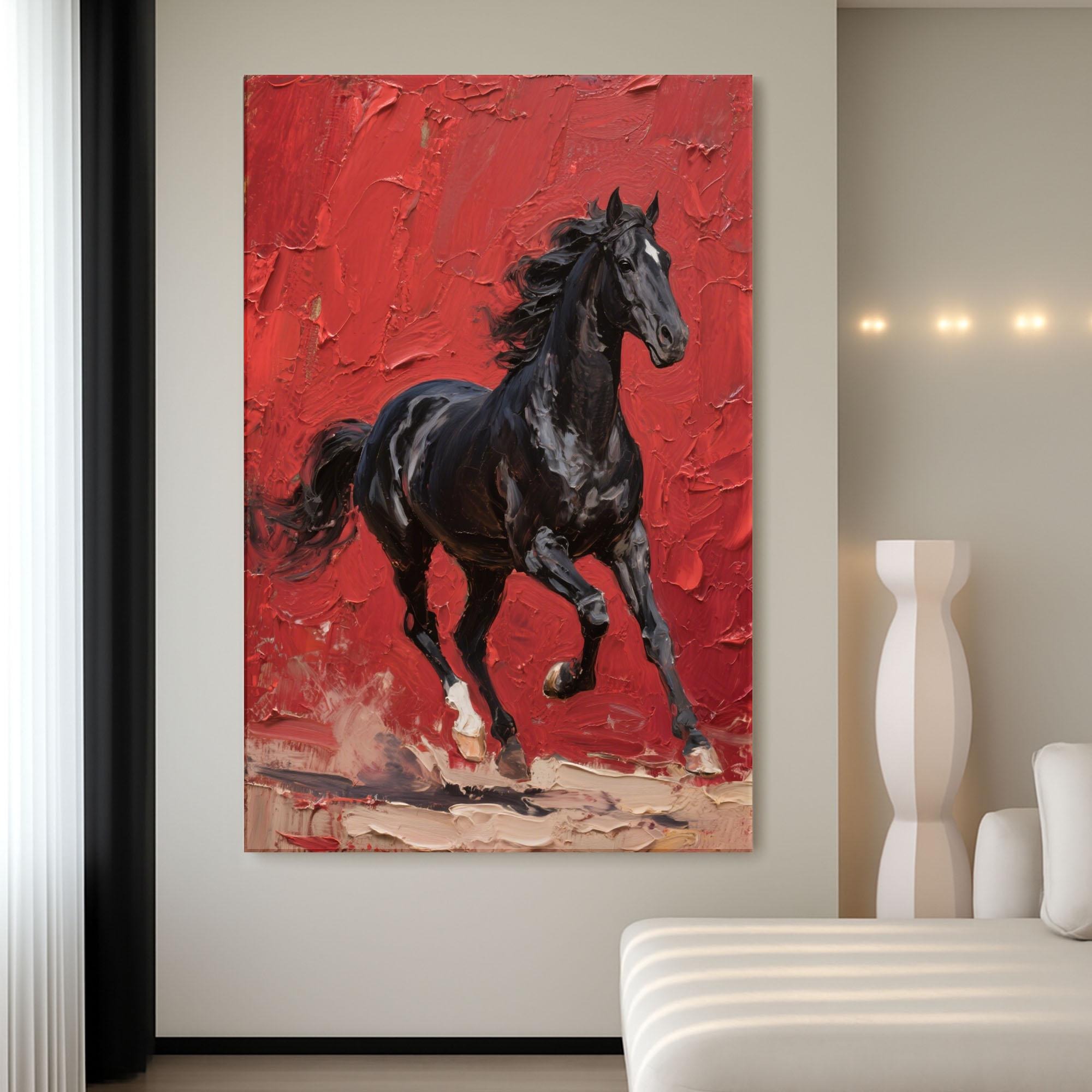 Majestic Black Horse Abstract Painting