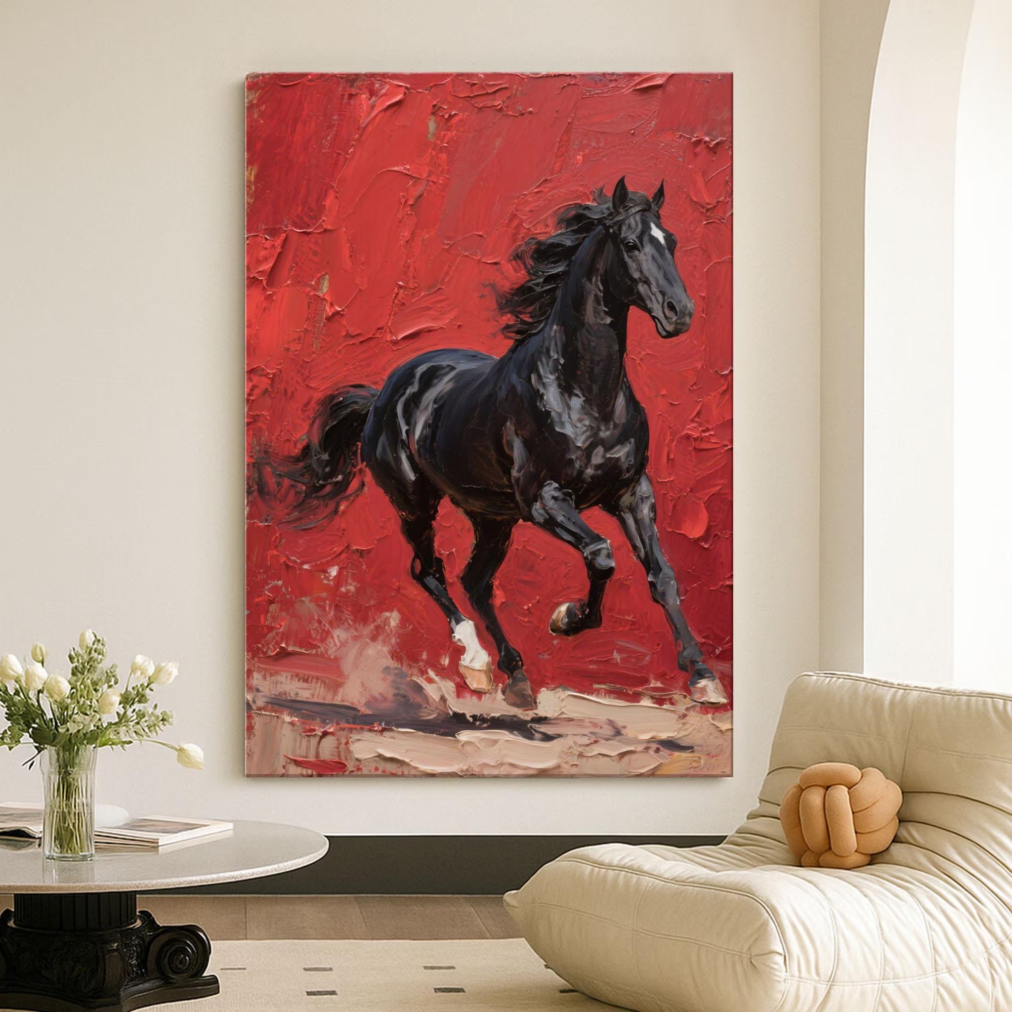 Majestic Black Horse Abstract Painting
