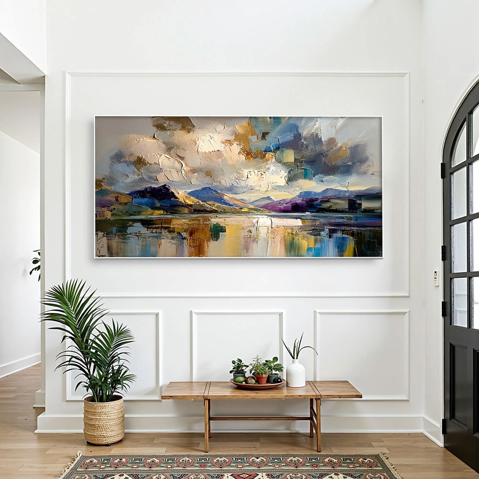 Textured Mountain Lake Oil Painting