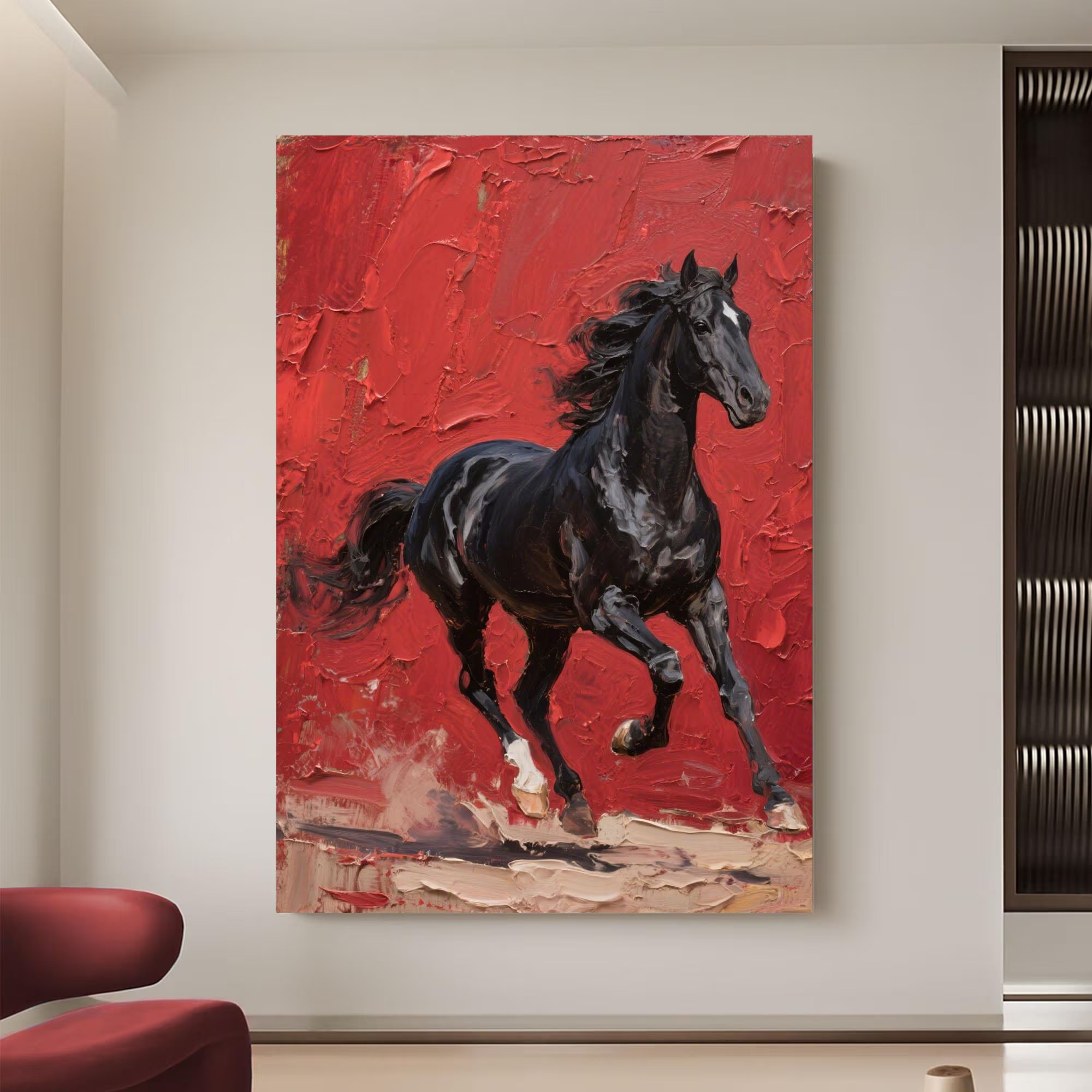 Majestic Black Horse Abstract Painting