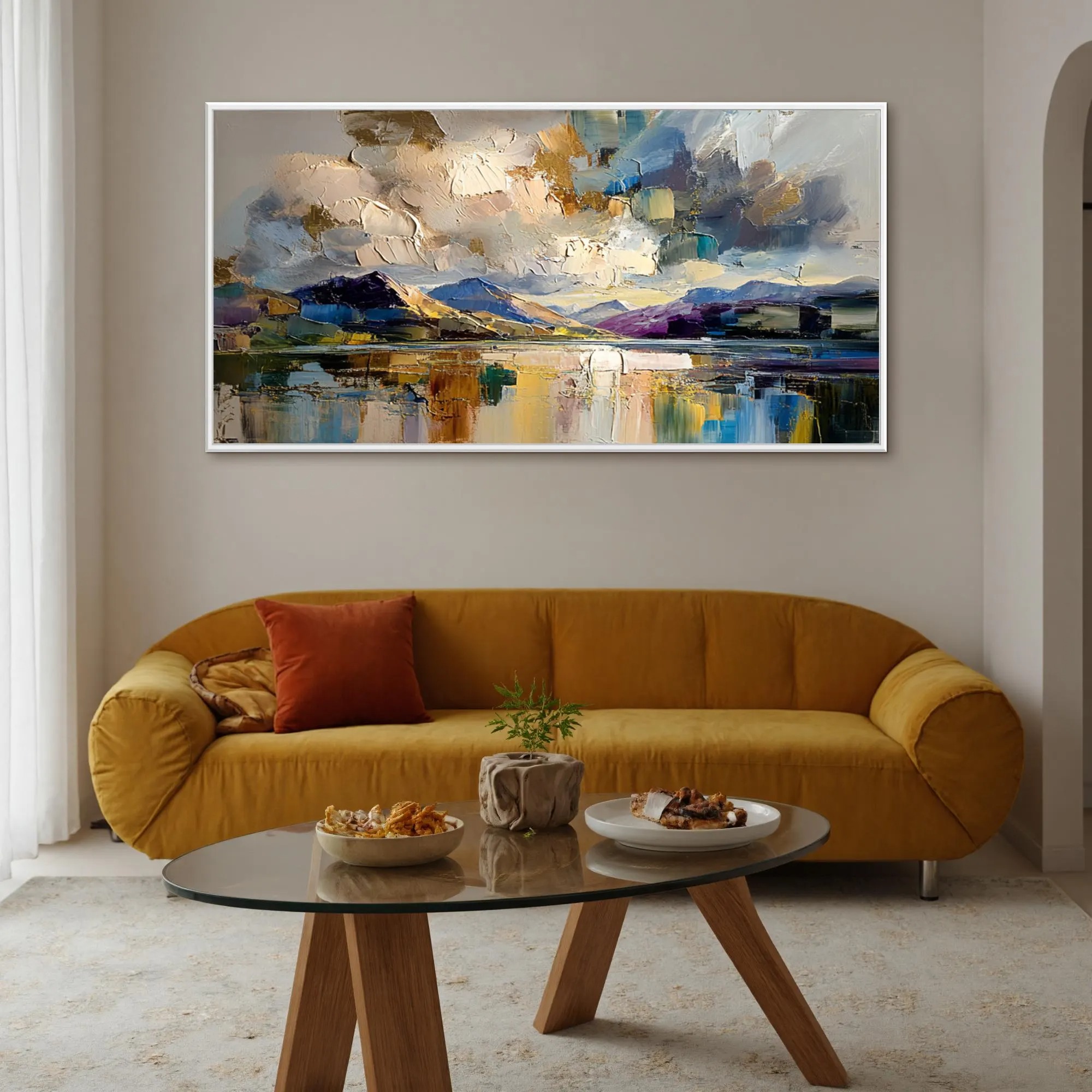 Textured Mountain Lake Oil Painting