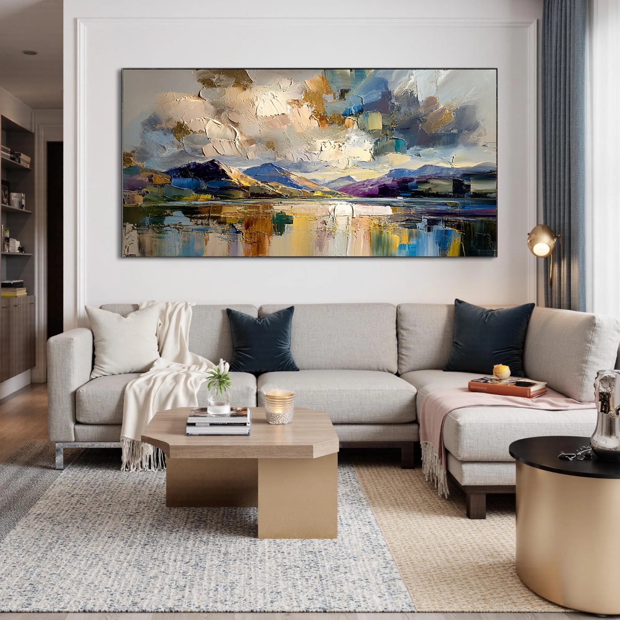 Textured Mountain Lake Oil Painting