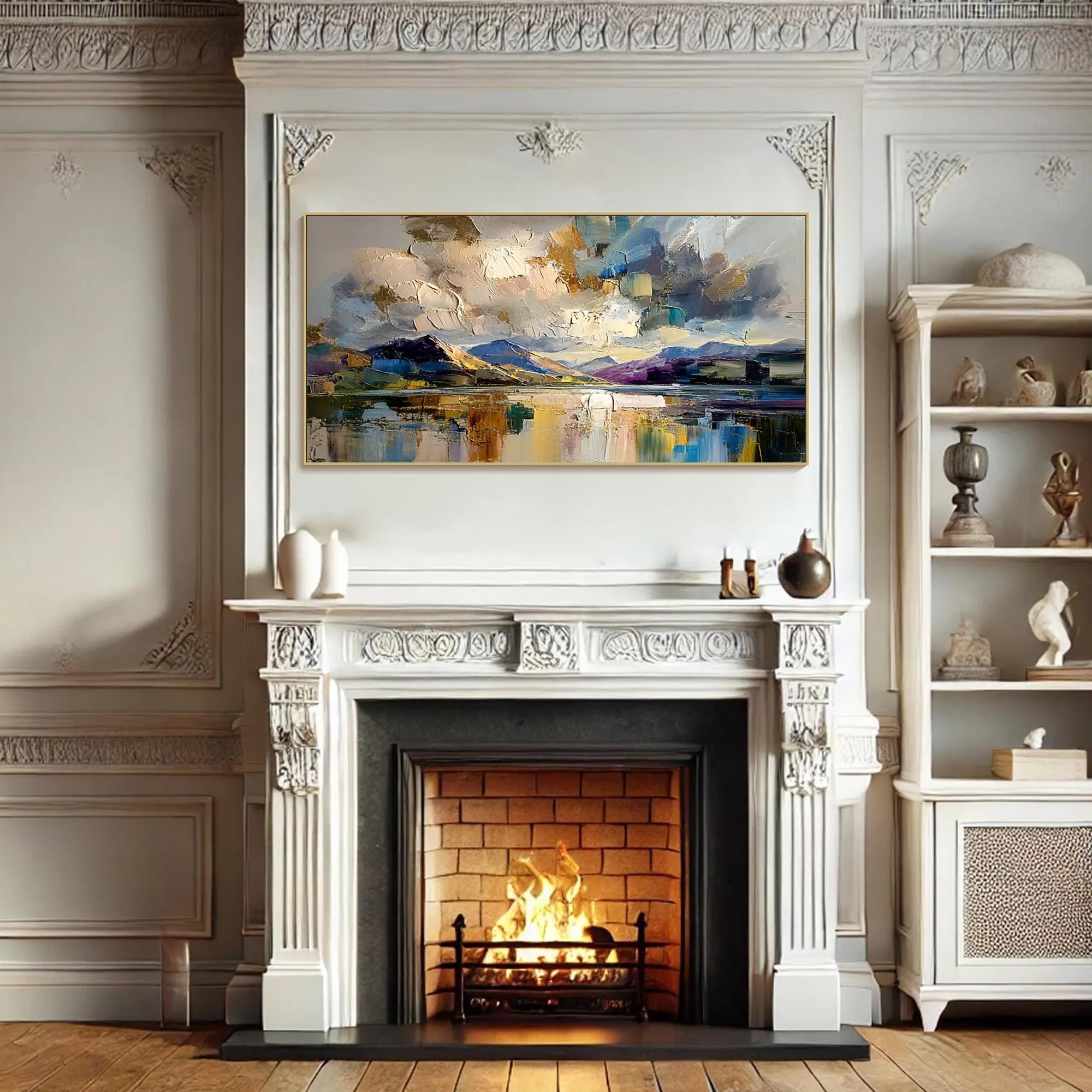 Textured Mountain Lake Oil Painting