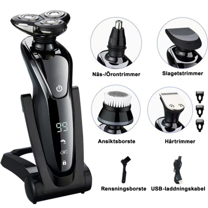 Manzonx MT5 Pro 5-i-1 Herrhyvel & Trimmare | Professionellt vårdsats med ansiktsrenskare, hårtrimmer, näs- & öronhårstrimmer | Vattentät | USB-laddning