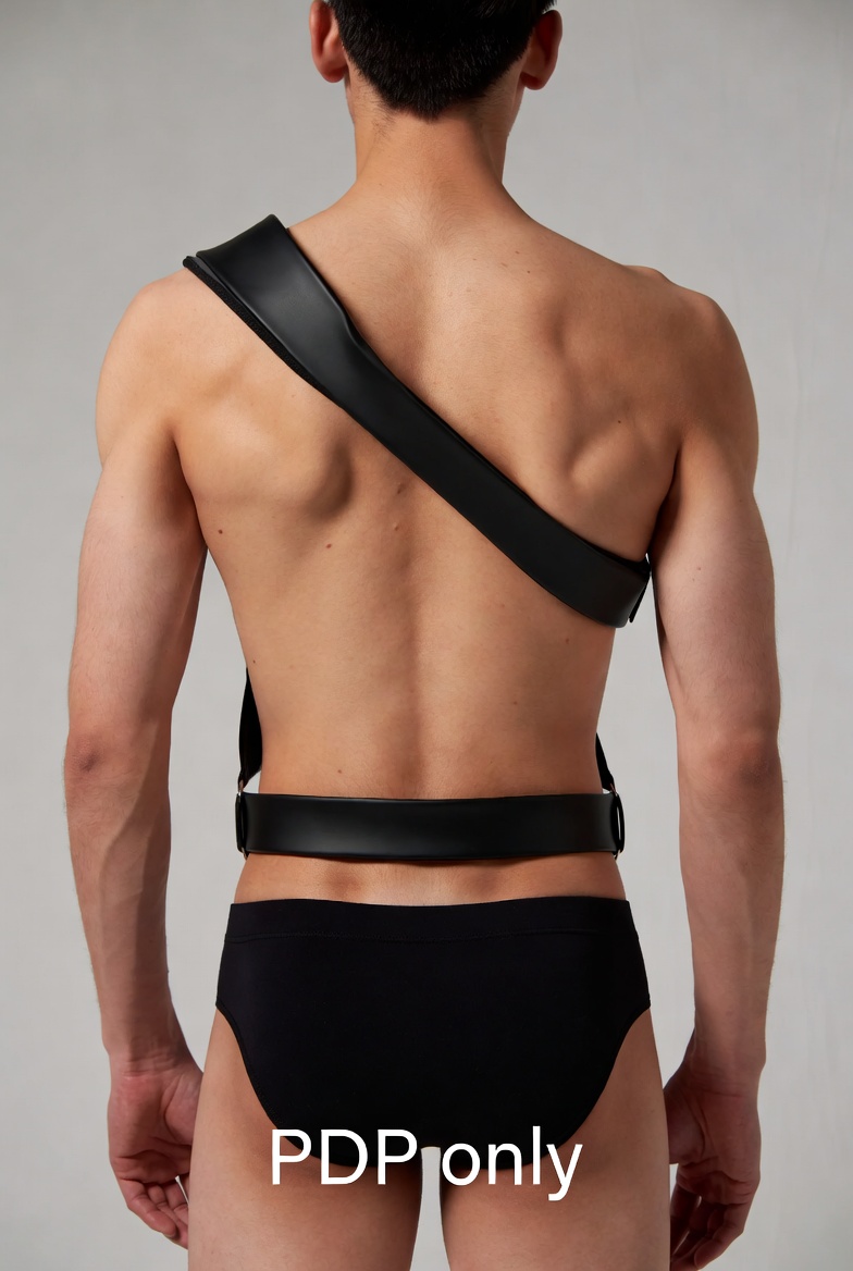 Men’s One-Shoulder Faux Leather Harness Brief Set