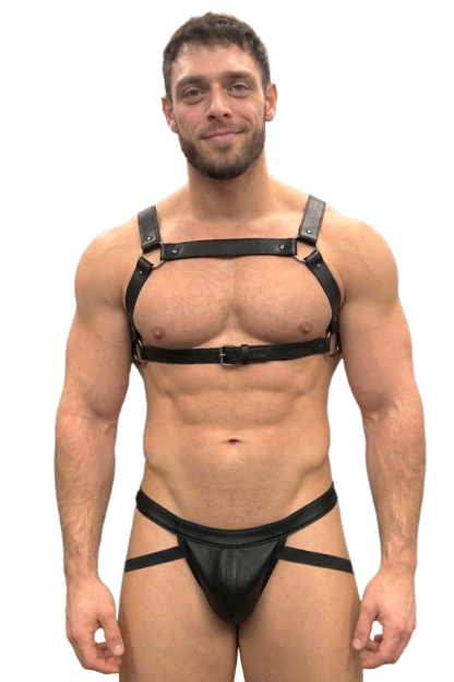 Joylgbt Men’s Black Minimal Harness Thong Set