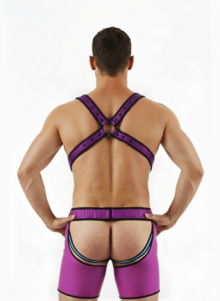 Joylgbt‘s High-Contrast Colorful Pu Leather Harness Shorts Set