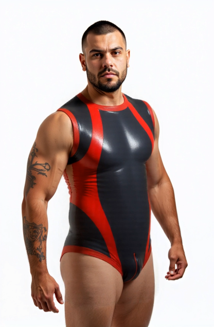 Joylgbt High-Shine One-Piece Suit – Athletic Style with Sleek Red Accents