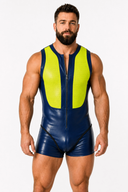 Joylgbt Men’s Blue Yellow Zip Bodysuit Shorts