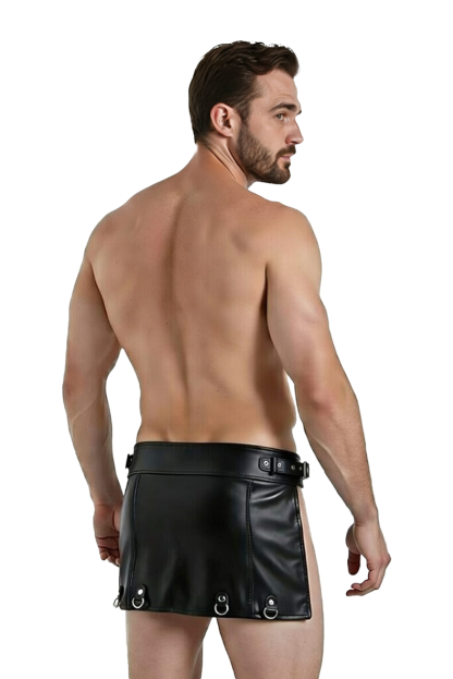 Joylgbt‘s Men's Faux Leather Gladiator Kilt with Integrated Jockstrap