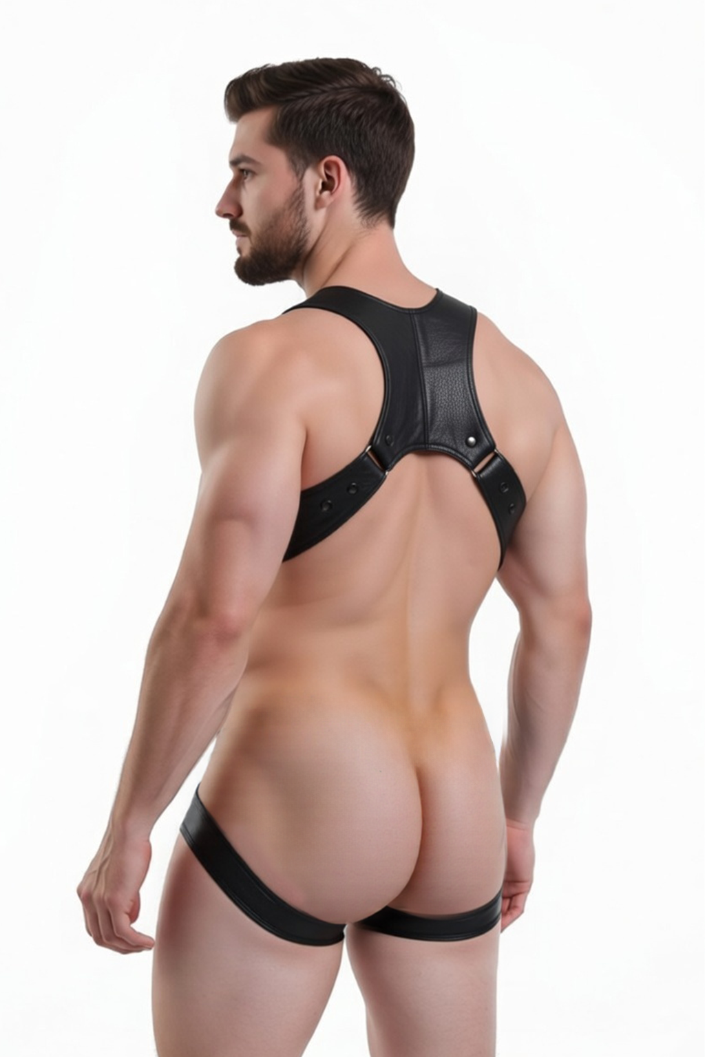 Joylgbt‘s PU Leather Men's Fetish Harness and Thong – Black Edition