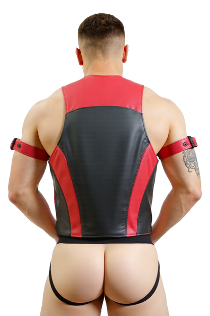 Joylgbt‘s Two-Tone Faux Leather Moto Vest & Lace-Up Thong Set