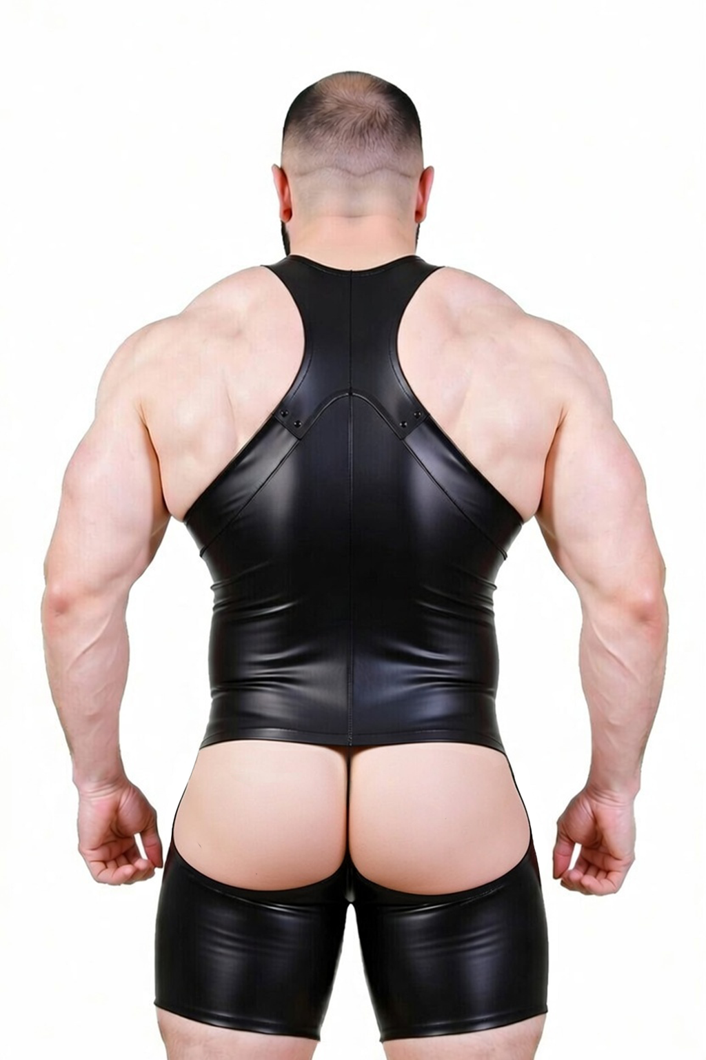 Joylgbt‘s Men’s Black Open‑Back Faux Leather Wrestling Singlet