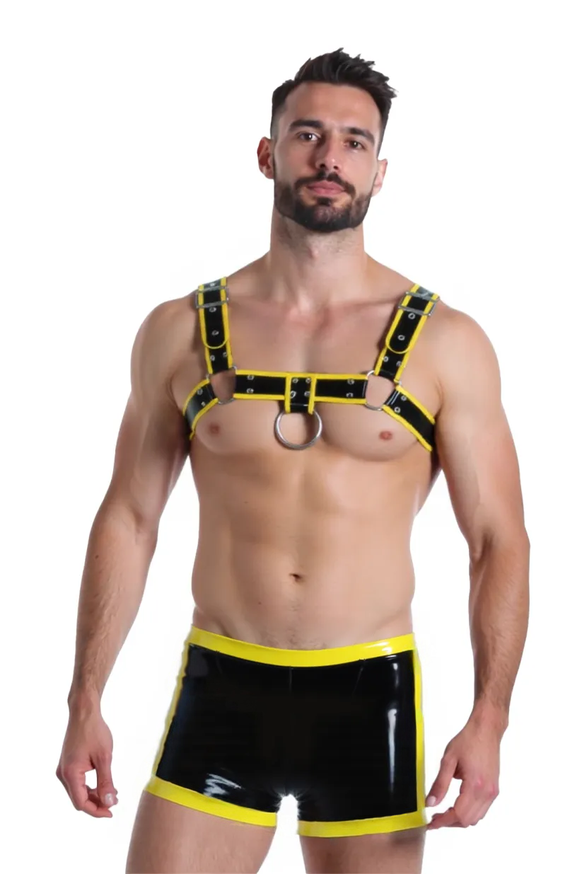 Joylgbt Men's Orange & Blue Pu Leather Chest Harness – Adjustable Bulldog Style with Metal Rings