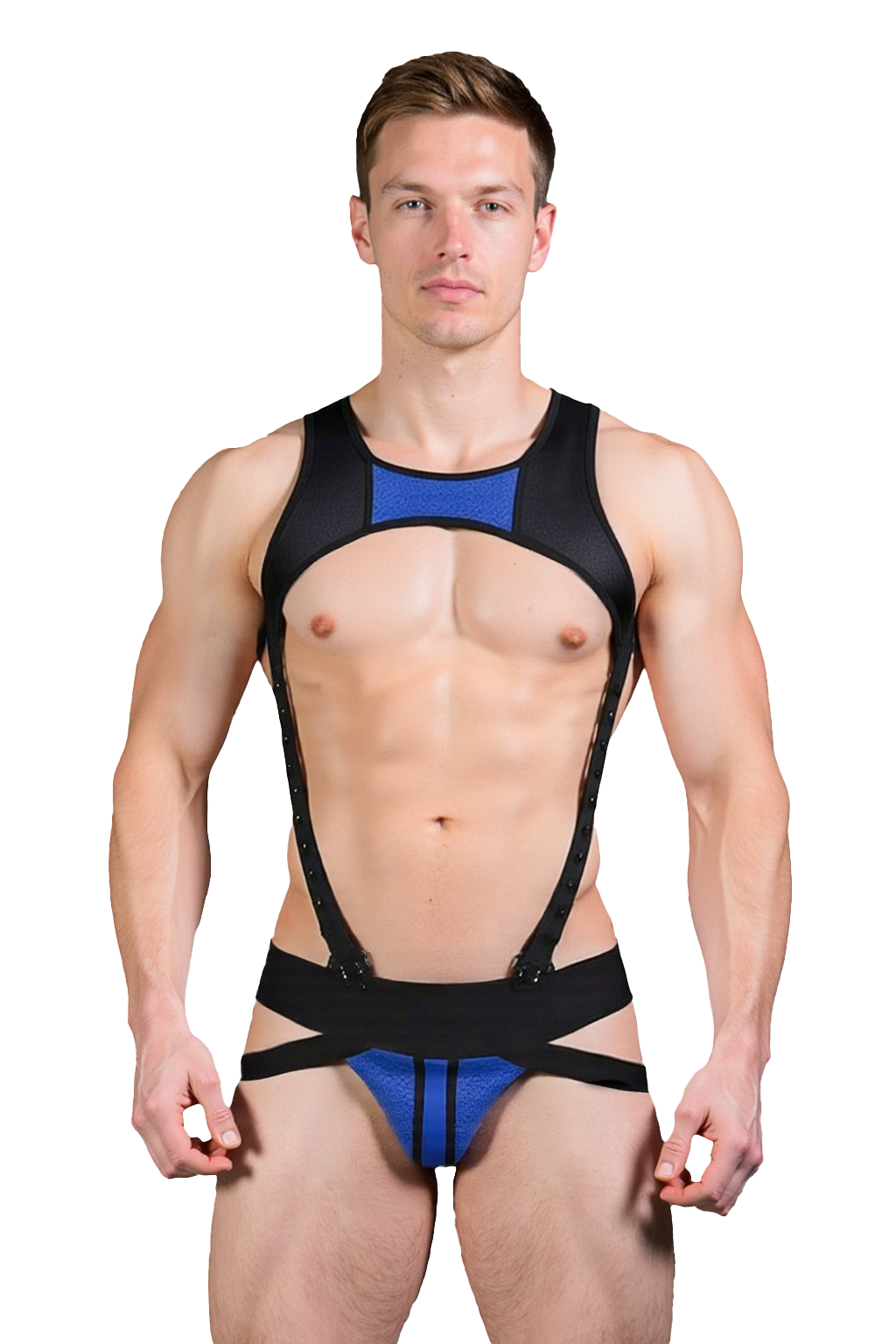 Joylgbt Midnight Stealth Matte Faux Leather Open-Front Vest & Jockstrap Ensemble