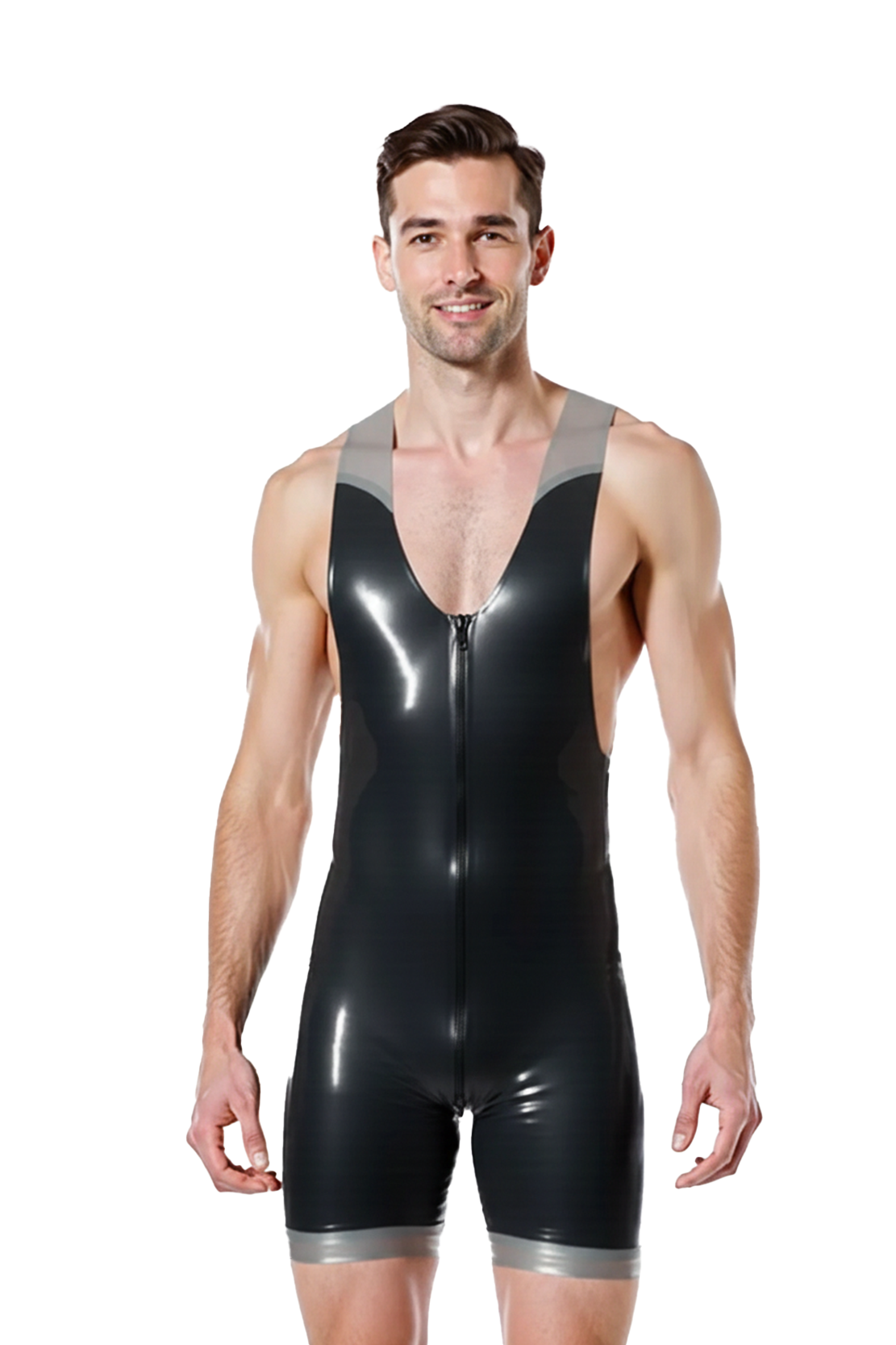 Joylgbt‘sOpen Back Zipper Bodysuit for Men – Sexy Faux Leather One-Piece