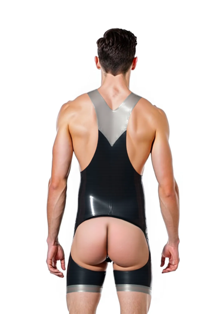 Joylgbt‘sOpen Back Zipper Bodysuit for Men – Sexy Faux Leather One-Piece