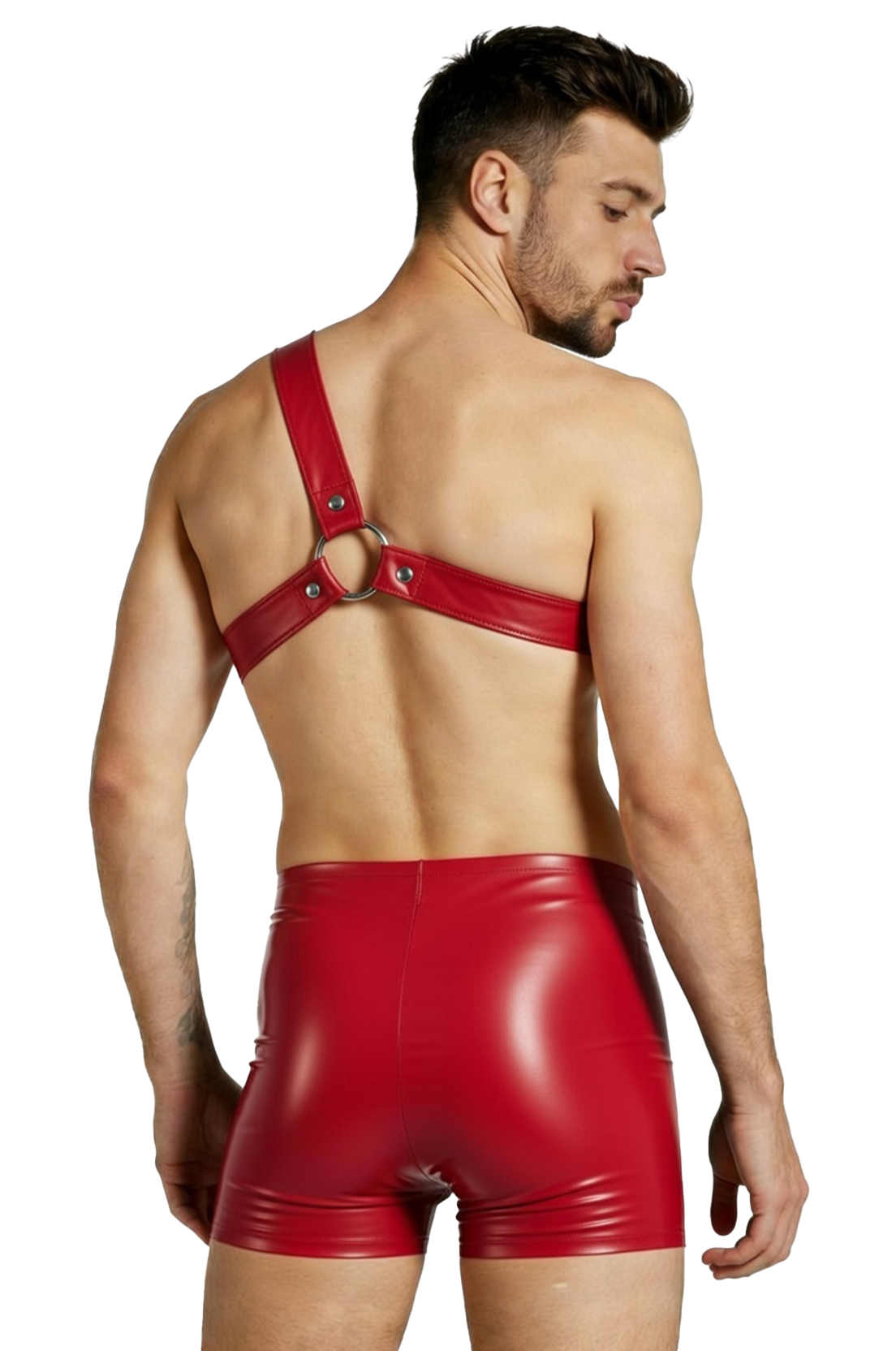 Joylgbt's Men’s Red Leather Harness & Shorts Set – Sexy Clubwear Body Outfit