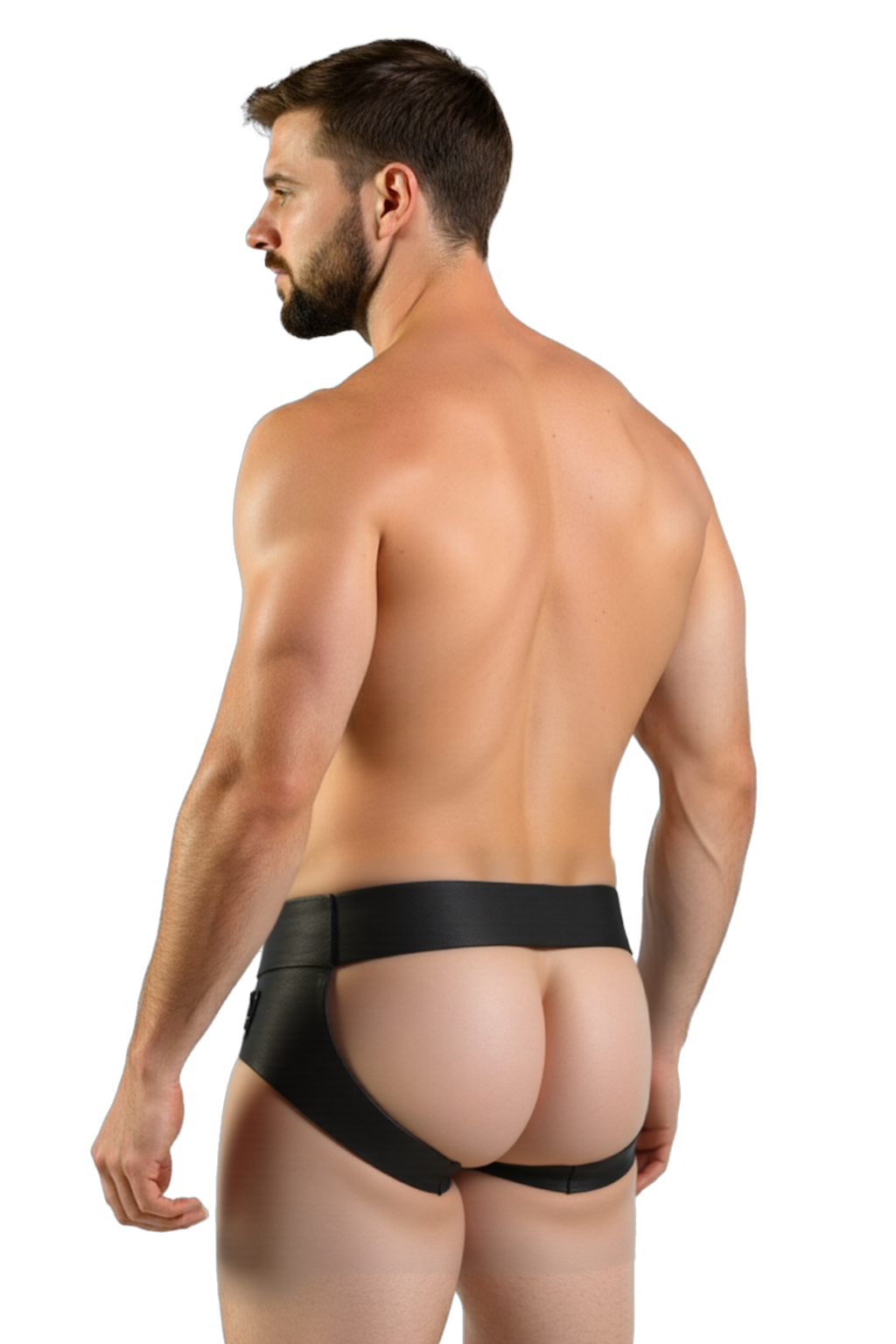 Joylgbt‘s Men's Core-Tech PV Leather Brief – High-Shine Black with Neon Green Zi