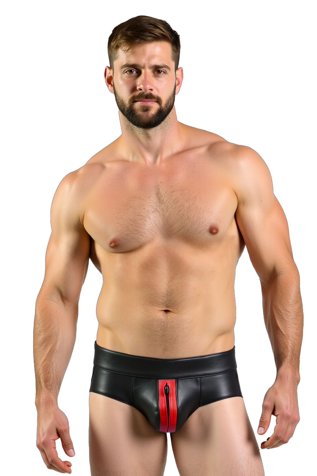 Joylgbt‘s Men's Core-Tech PV Leather Brief – High-Shine Black with Neon Green Zi