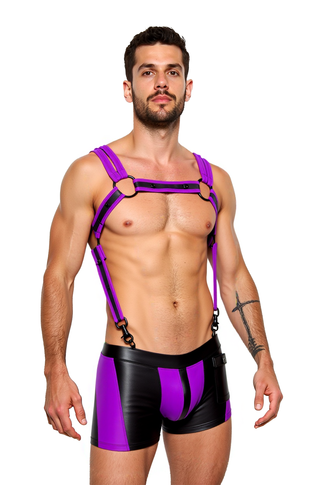 Joylgbt‘s Purple Faux Leather Harness Boxer Set – Fetish Clubwear for Men