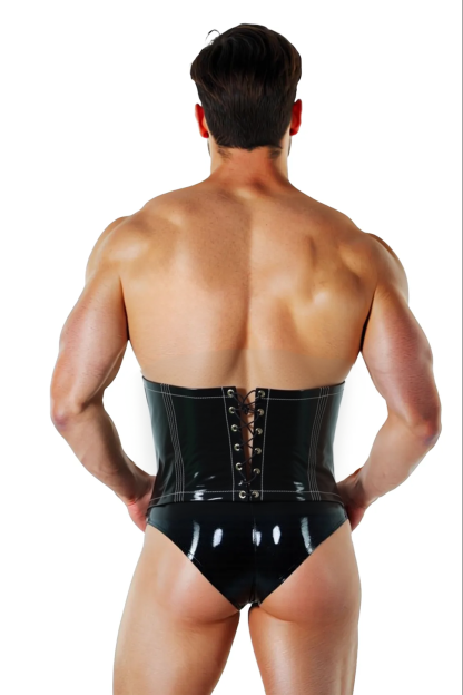 Men's Black Faux Leather Corset and Thong Set | Shiny PU Fetish Outfit for Roleplay & Clubwear