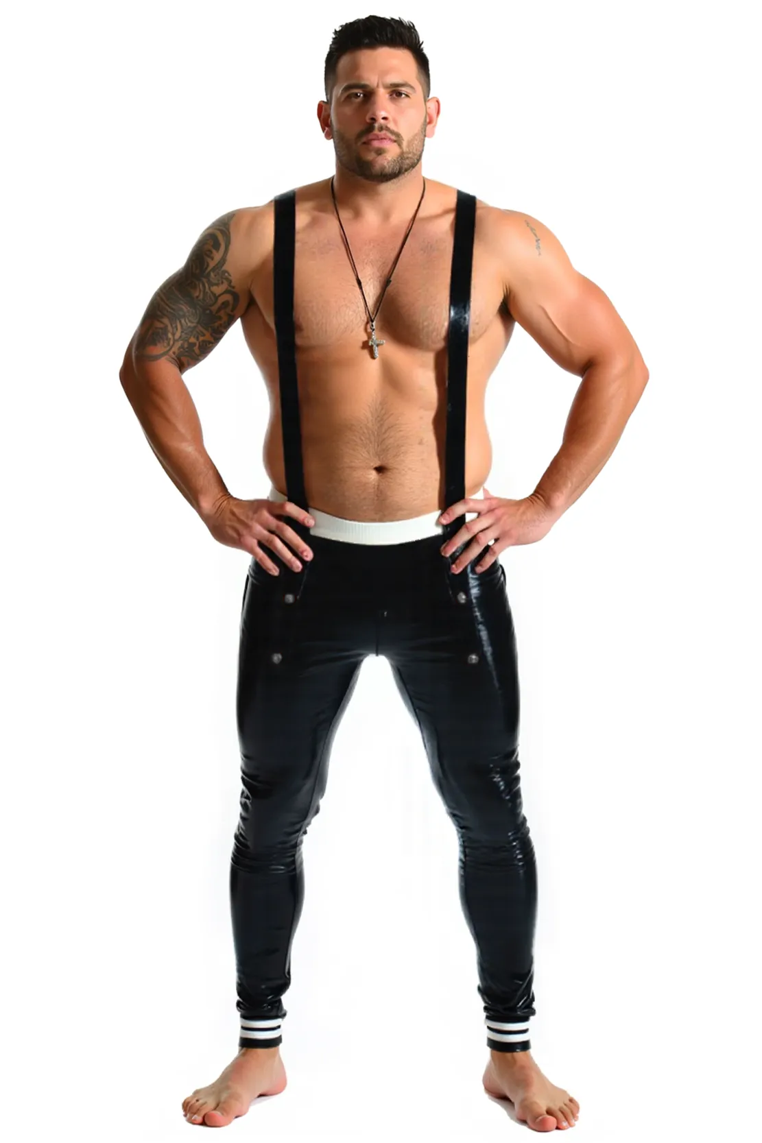 Joylgbt Men's Glossy Suspender Pants