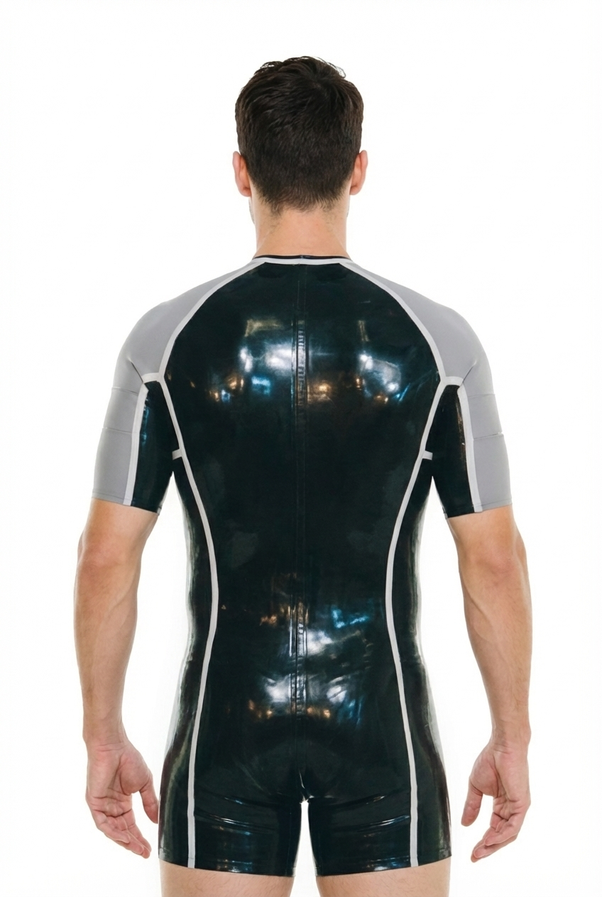 Joylgbt‘s Men's Vector Tech Short-Sleeve Bodysuit – Two-Tone Onyx & Steel