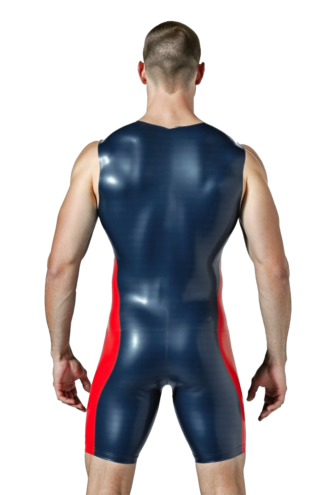 Joylgbt Teal & Red High-Gloss Racing Unitard | Contrast Panel Zipper Singlet