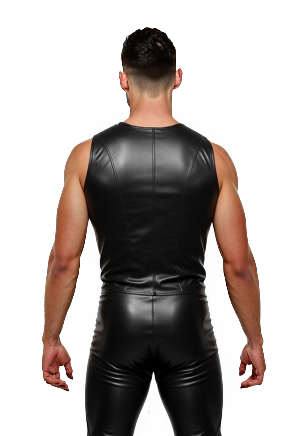 Joylgbt‘s Men's Black Faux Leather Body Suit | Wide Strap Fitted Jumpsuit