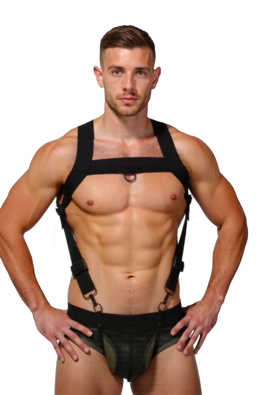 Joylgbt‘s Men's Black Wide-Strap Harness & Contrast Briefs Set
