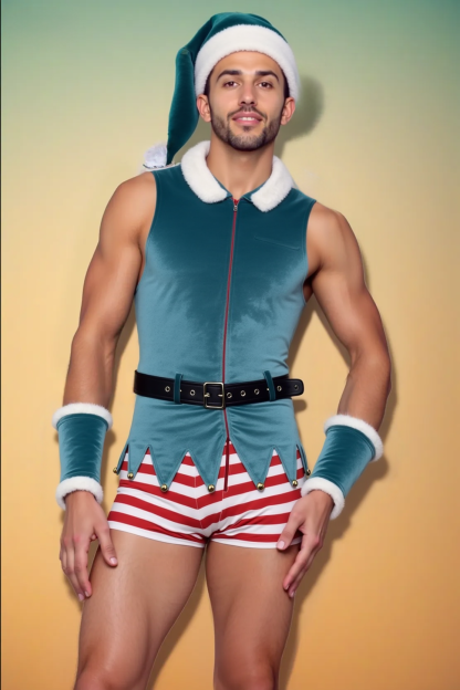 Joylgbt's Christmas Velvet Elf Costume with Striped Shorts