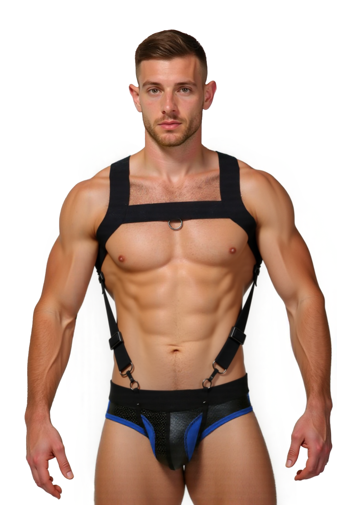 Joylgbt‘s Men's Black Wide-Strap Harness & Contrast Briefs Set