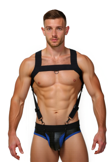 Joylgbt‘s Men's Black Wide-Strap Harness & Contrast Briefs Set