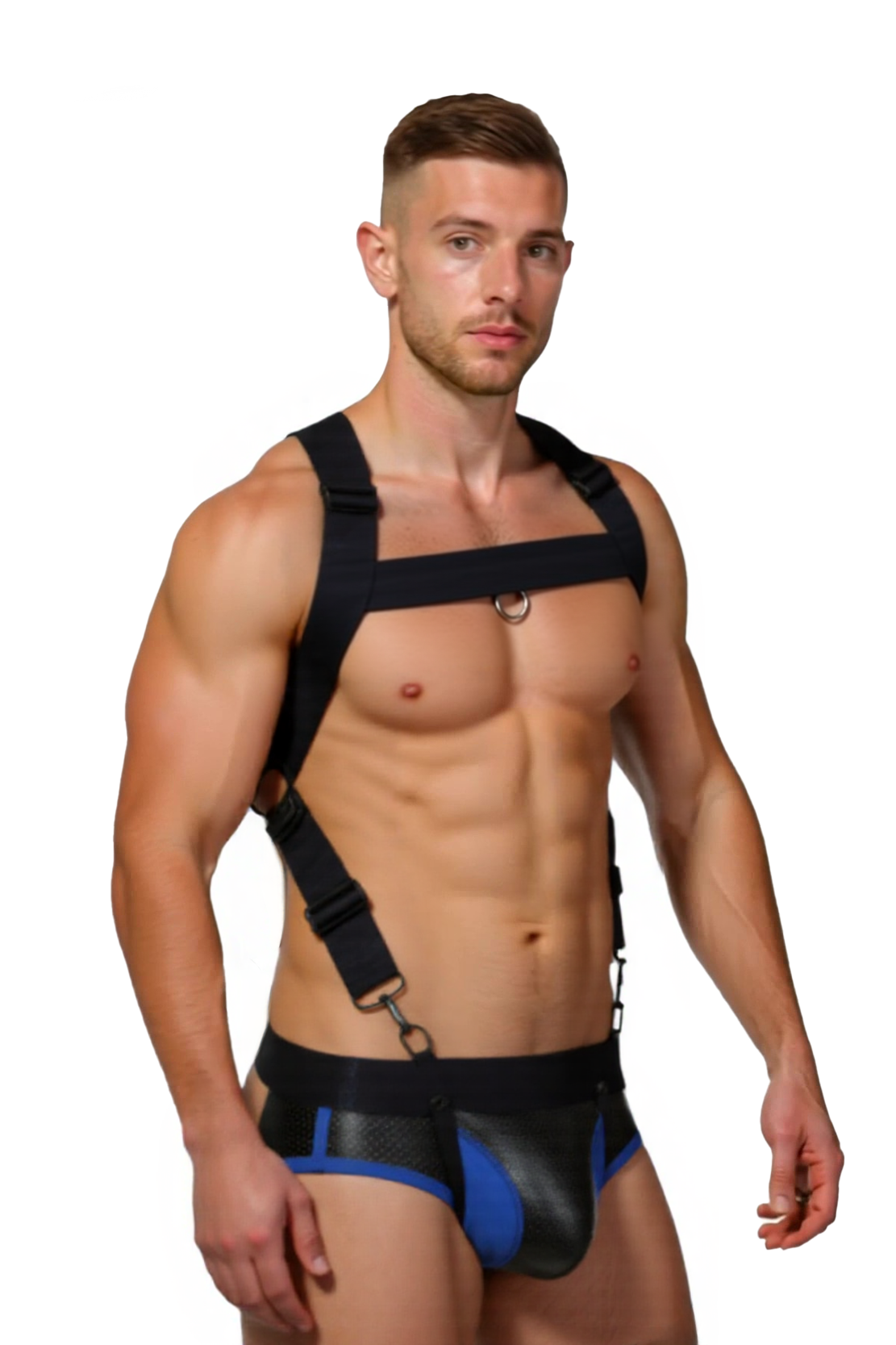 Joylgbt‘s Men's Black Wide-Strap Harness & Contrast Briefs Set