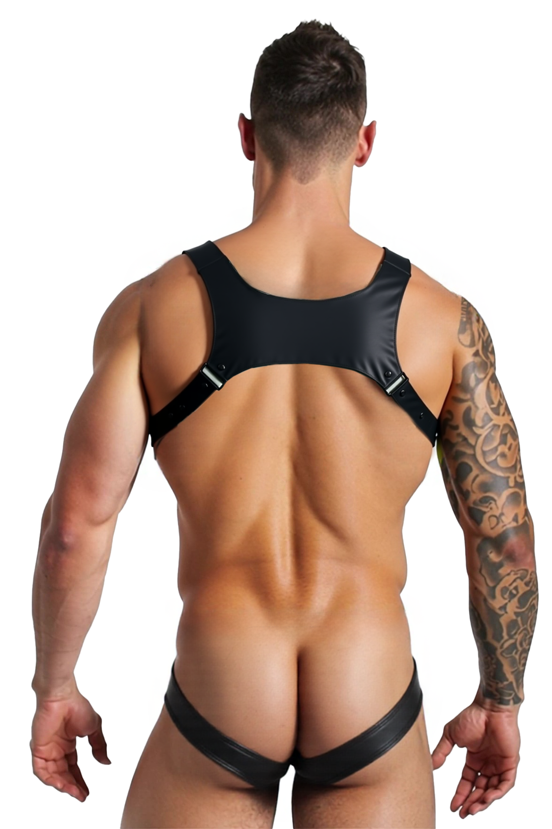 Joylgbt Neon Green Leather Harness Thong Bodysuit – Open Back Men’s Fetish Outfit